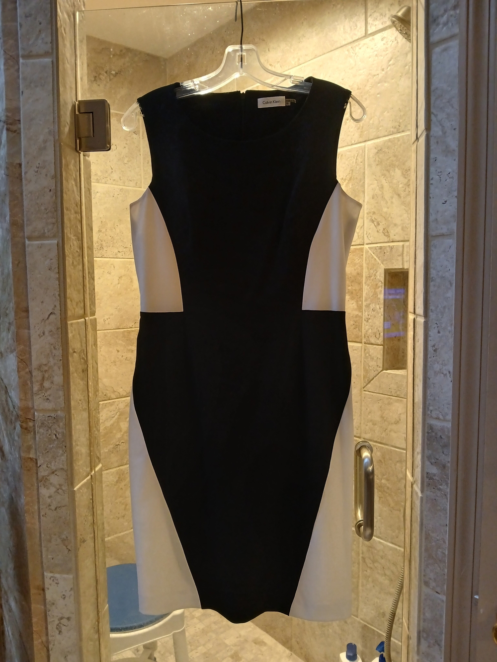 Calvin Klein Black and White Midi Sheath Dress